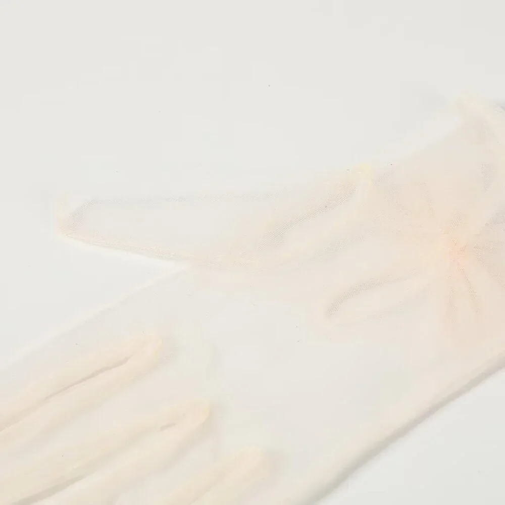 Women's Bow Champagne Evening Tulle Short Length Gloves Wrist Tea Party Prom